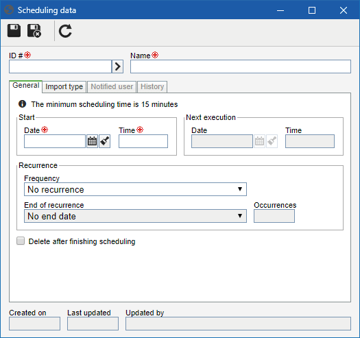 This screen refers to the scheduling of a simple import. The parallel import scheduling screen is similar. This screen refers to the scheduling of a simple import. The parallel import scheduling screen is similar.