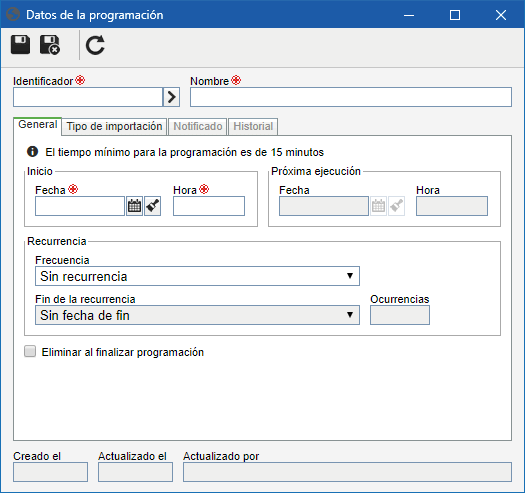 Esta pantalla es referente a la programación de una importación simple. La pantalla de programación de importación paralela es similar. Esta pantalla es referente a la programación de una importación simple. La pantalla de programación de importación paralela es similar.