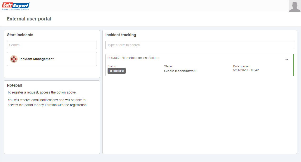 External user portal configured with the SE Incident widgets External user portal configured with the SE Incident widgets