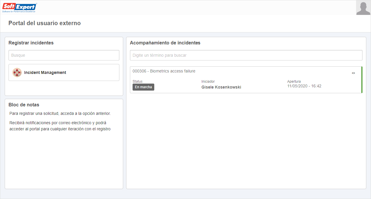 Portal del usuario externo configurado con los widgets de SE Incidente Portal del usuario externo configurado con los widgets de SE Incidente