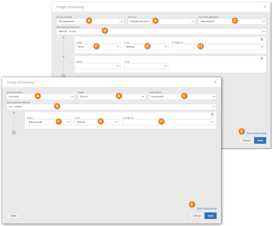 Processing the image of a requirement (upper image) and a form field (lower image) Processing the image of a requirement (upper image) and a form field (lower image)