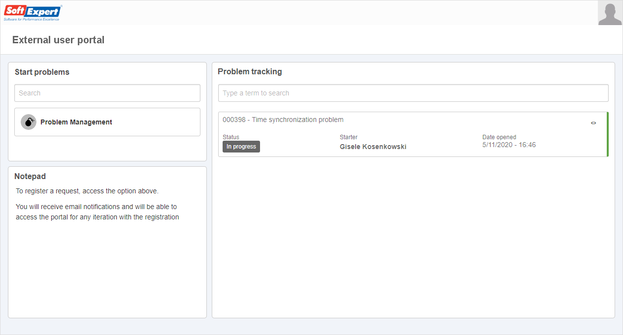 External user portal configured with the SE Problem widgets External user portal configured with the SE Problem widgets