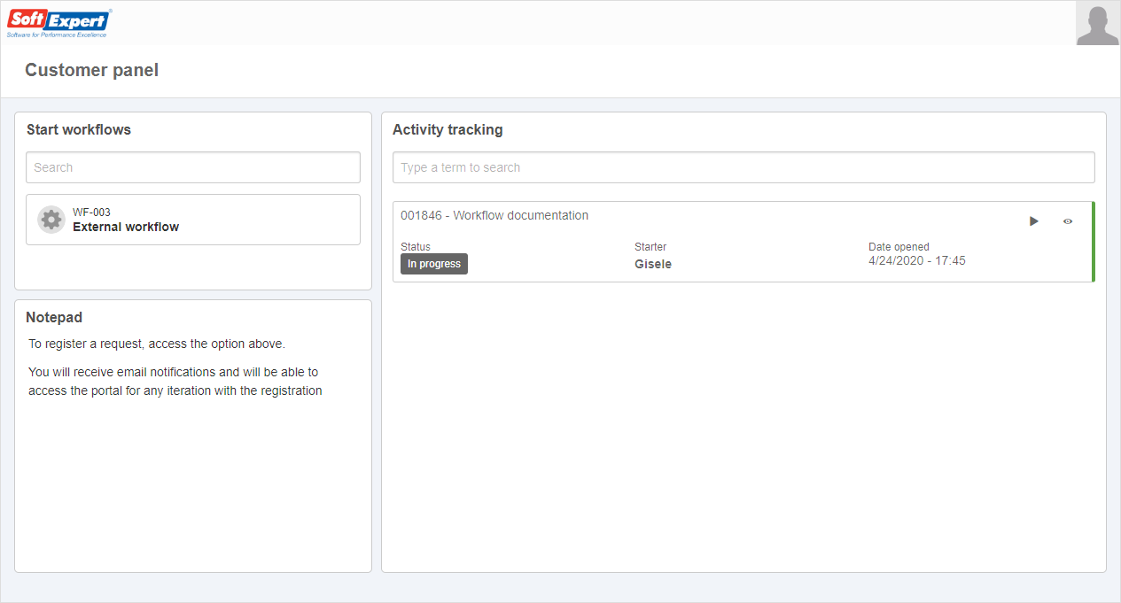 Customer panel configured with the SE Workflow widgets Customer panel configured with the SE Workflow widgets